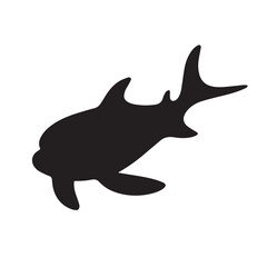 Obraz premium Bold silhouette of a shark swimming with power against a stark white backdrop, embodying ocean life and marine wildlife.