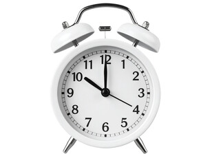 Floating White Alarm Clock with Soft Shadow and Top-Down Perspective, Transparent Background