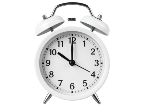 Floating White Alarm Clock with Soft Shadow and Top-Down Perspective, Transparent Background