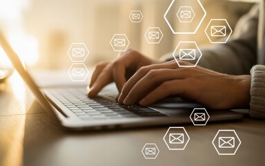 Managing Digital Communication Email Notifications on Laptop Keyboard for Efficient Workflow and Online Connectivity