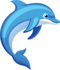 Obraz premium Adorable Cartoon Dolphin Leaping, Ocean Animal, Aquatic Mammal, Blue Shades, Vector Illustration