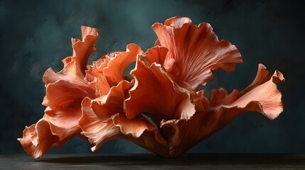 Abstract coral structure showcases intricate patterns and orange color against a dark background