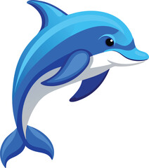 Adorable Cartoon Dolphin Leaping, Ocean Animal, Marine Life Illustration, Vibrant Blue, Aquatic Mammal, Happy Expression,...