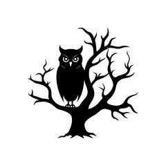 Owl on spooky tree silhouette illustration