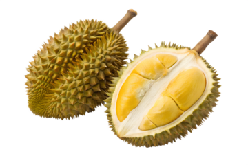 Tropical Durian Fruit Close-Up View of Spiky Exterior and Creamy Yellow Pulp, Perfect for Gourmet Cuisine and Healthy Eating