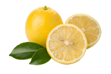 Bright and Refreshing Lemon Still Life Fresh Lemons and Leaves on White Background for Food and Beverage Themes