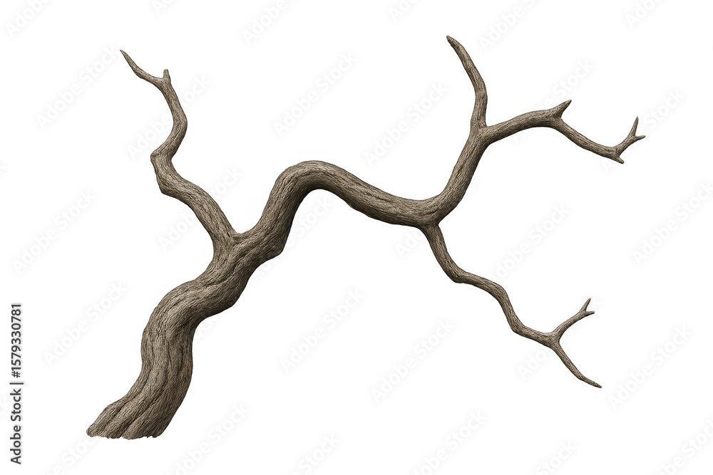Poster gnarled tree branch with intricate texture extending against a transparent background, perfect for c