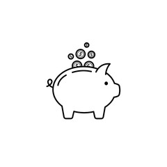 Obraz premium Savings Goal Piggy Bank Icon with Falling Coins for Financial Planning and Investment Growth 