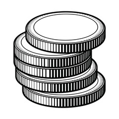 Stylized black and white illustration of a stack of coins