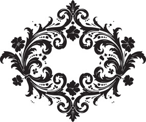 Vintage botanical flourish, black vector artwork with floral swirls, intricate dotted textures, symmetrical and decorative, isolated on white background (1)