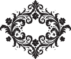 Vintage botanical flourish, black vector artwork with floral swirls, intricate dotted textures, symmetrical and decorative, isolated on white background (1)