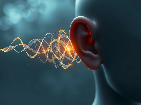 Hearing and Sound Waves Illustration Showing Sound Perception and Hearing Loss
