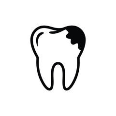 Black and white icon of a tooth with a cavity or decay on the chewing surface