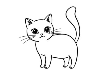 Obraz premium Cute Cartoon Cat Illustration | Simple Line Art Drawing of a Kitten for Children's Books, Educational Materials, and Pet-Themed Designs
