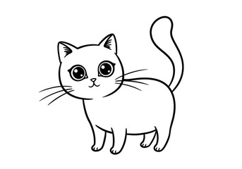 Obraz premium Cute White Cartoon Kitten with Big Eyes | Minimalist Line Art Illustration for Children's Books, Educational Materials and Pet-Themed Designs