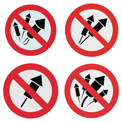 Four no fireworks prohibition signs warning symbol