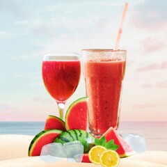 Watermelon juice is rich in water  about 90%, so it is very good for body hydration cocktail on the beach