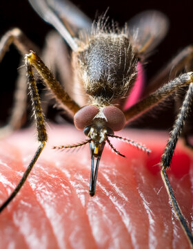 Detailed Mosquito Insect on Skin Surface
