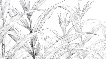 Monochrome illustration of sugarcane stalks