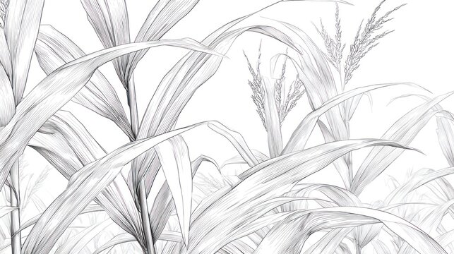 Monochrome illustration of sugarcane stalks
