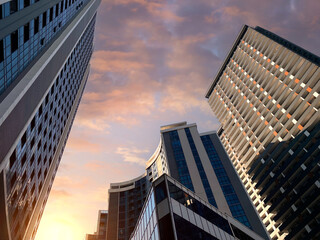 Several beautiful skyscrapers against the sky.