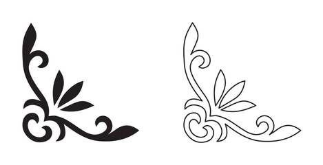 Decorative vintage frame corner template ornament art Solid and Outline