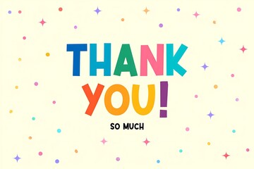 Rainbow Thank You Card Colorful Letters Confetti Background
