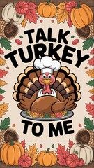 Fun and festive turkey design for Thanksgiving celebration with autumn elements and playful text