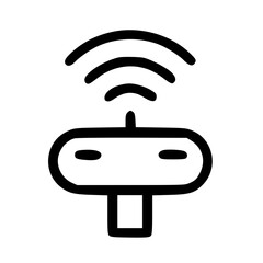 Simple black and white illustration of a signal receiver with radiating waves, minimalist design.