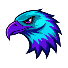 Obraz premium Angry Blue Eagle Head Vector, Fierce Bird Mascot Illustration, Colorful Hawk Face Clipart, Wild Predator Logo Art, Modern Falcon Design for Sports or Gaming