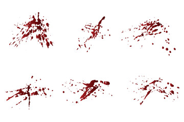 Vector red blood paint ink splashes background design set. Grunge red blood splash collection