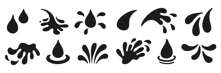 Black Drops Icon Water Droplets Blob Splashes Set