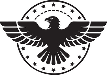 Fototapeta premium American Eagle Emblem with Stars Vector Illustration in Black and White