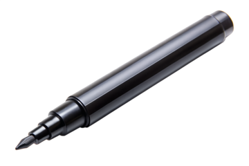 A black marker pen with a fine tip, isolated on a plain transparent background