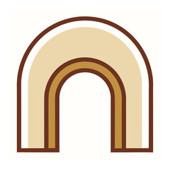 Neutral Toned Archway Illustration with Brown Outline in Retro Style on White Background