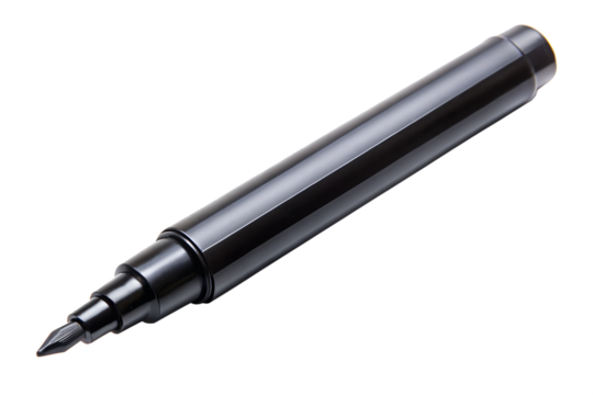 A black marker pen with a fine tip, isolated on a plain transparent background