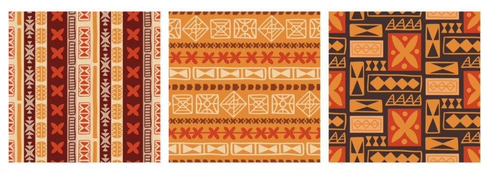 Fototapeta Polynesian Hawaiian Tapa Seamless Patterns Set