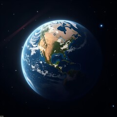 Earth Moon and Sun in Outer Space with Stars and Galaxy