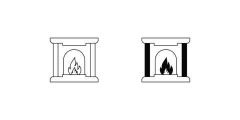 fireplace set icon with white background vector stock illustration
