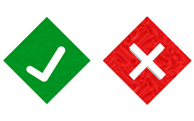 Obraz premium Accepting and Rejecting Options Shown with Green Checkmark and Red X Mark, Contrasting check and cross