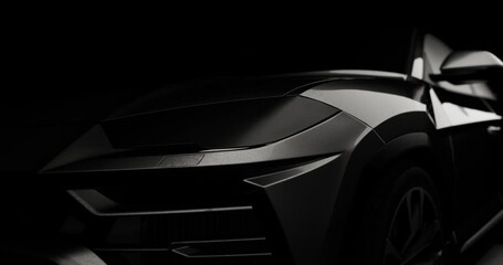 Close-up of car headlights on a black studio background - Powered by Adobe
