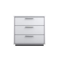 Sleek white cabinet with three roomy drawers and clean edges, blending functionality with modern design. on transparent background
