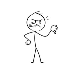Stick figure expressing anger with thumbs down gesture  