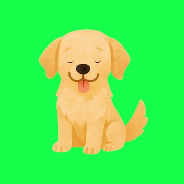 Adorable puppy illustration animation, transparent 4K video, green screen