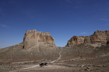 Fototapeta premium The Valley of the Castle-Shaped Mountains of Airakty, Mangystau