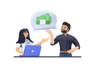 Salary negotiation, business people talking about money.  Money compensation or job wage income, career performance