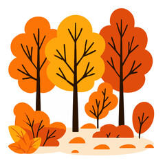 Autumn trees vector illustration with colorful leaves and natural seasonal design