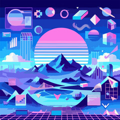 Vaporwave Vector Background – Retro Futuristic Design