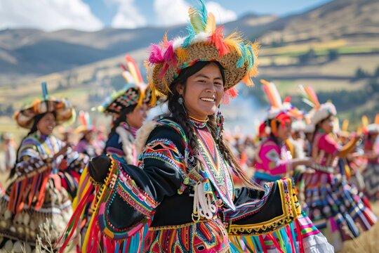 A lively and colorful celebration during the Peruvian Inti Raymi festival, where peop250 