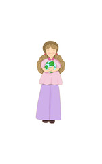 Little girl hugging the earth, environmental concept, Earth Day, soft color vector illustration